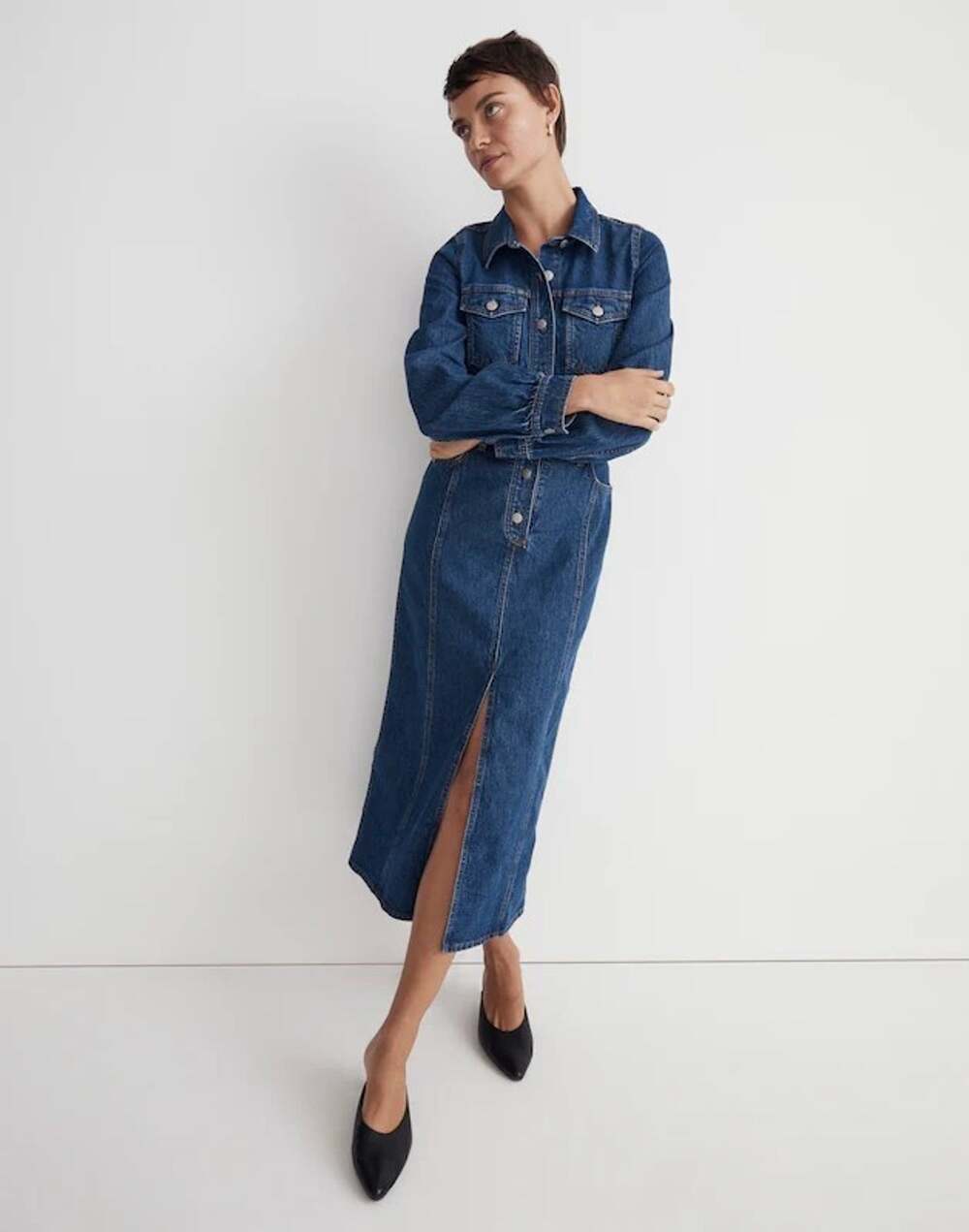 Madewell Glissan Blue Denim Cotton Midi Shirt Dress US 4